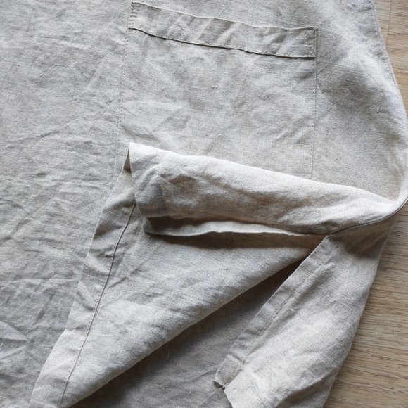 Beni Vie 100%Linen Lagenlook Tunic Top Pocket Natural Fabric Beige S Made in USA - Picture 8 of 10